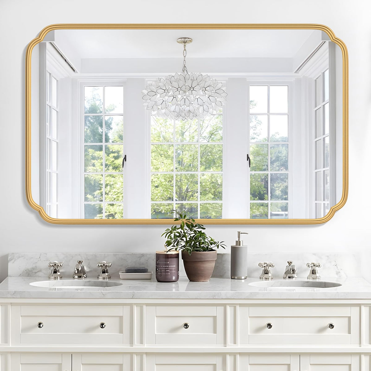 Ferytange 48"x16" Gold Door Mirror Full Length Over The Door with Non-Rusting Metal Frame, Modern Full Body Mirror Bedroom Closet Bathroom