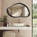 35"x24" Irregular Wall Mirror, Dark Walnut Wood Bathroom Mirror