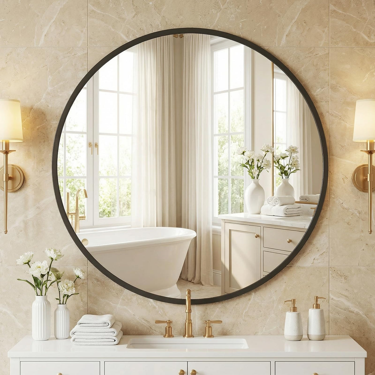 NEWBULIG 36 Inch Round Wall Mirror, Bathroom Mirrors for Over Sink