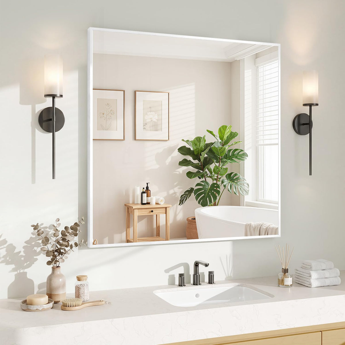 Koonmi Black Mirrors for Wall, 30x40 Inch Bathroom Mirror, Rectangular Wall Mirror for Living Room Bedroom Bathroom, Hangs Horizontally or Vertically