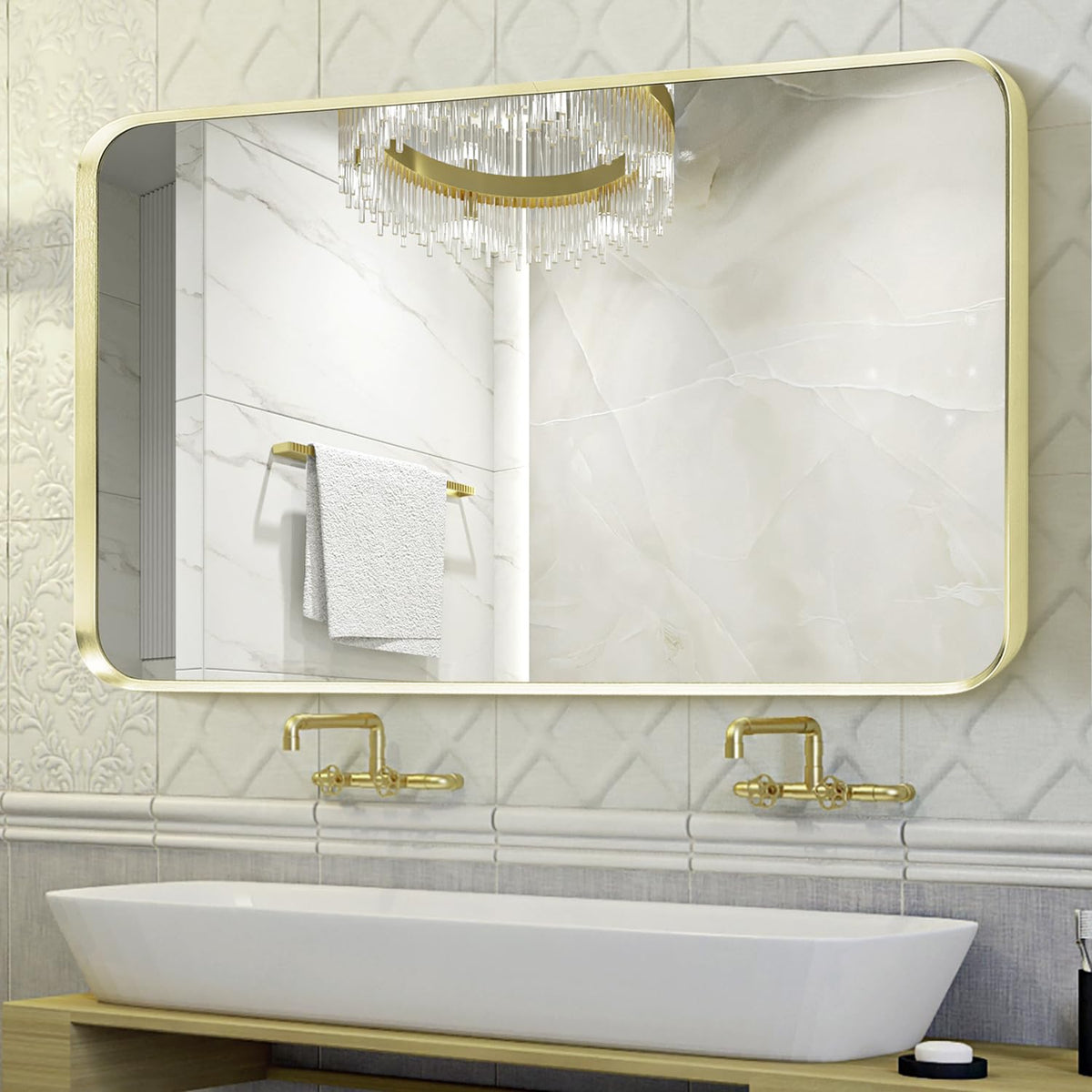 Wall Mount Mirror for Bathroom, Black Metal Framed, 24" x 36"