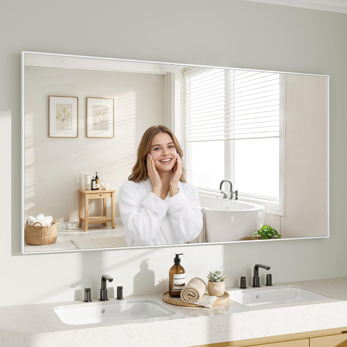 Koonmi Black Mirrors for Wall, 30x40 Inch Bathroom Mirror, Rectangular Wall Mirror for Living Room Bedroom Bathroom, Hangs Horizontally or Vertically