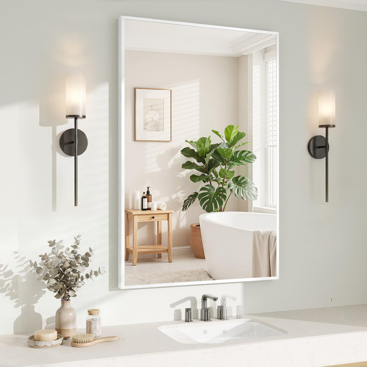 Koonmi Black Mirrors for Wall, 30x40 Inch Bathroom Mirror, Rectangular Wall Mirror for Living Room Bedroom Bathroom, Hangs Horizontally or Vertically