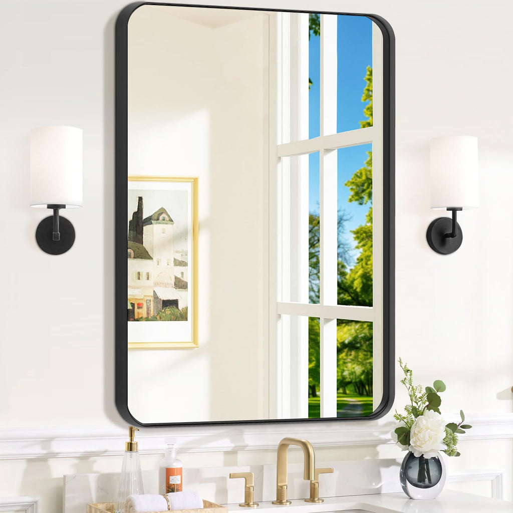 2-Pack Black Bathroom Mirror for Over Sink, 24" x 36" Framed Rectargular Wall-Mounted Bathroom Mirrors for Vanity, Decorative, Farmhouse, Restroom, Horizontally or Vertically Hanging