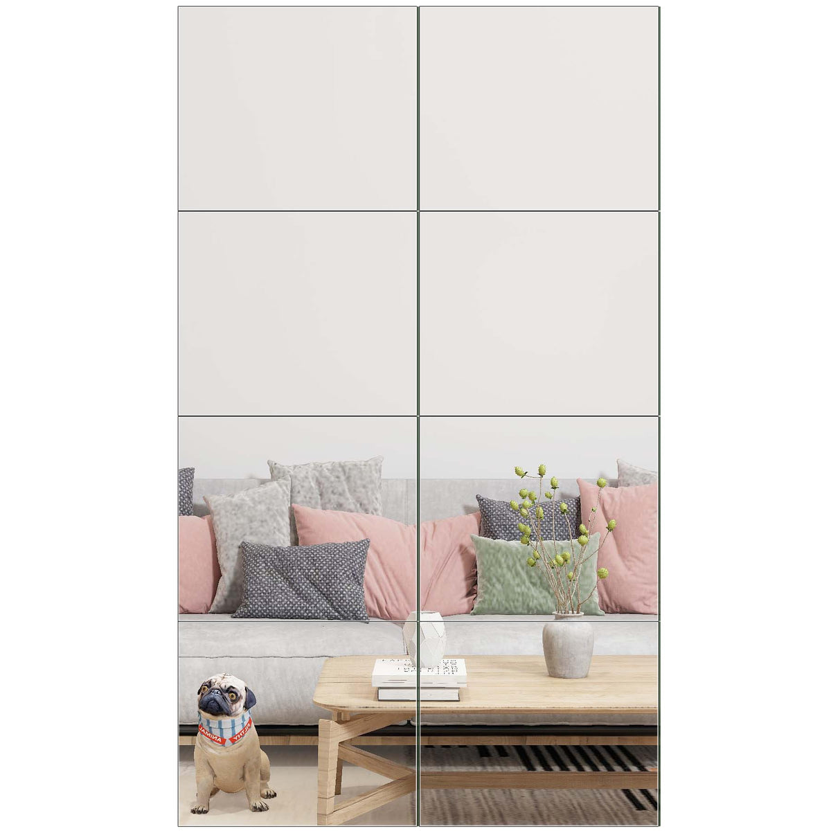 Home Gym Mirror Tiles, 12" x 12" x 12PCS Wall Mirror Tiles Frameless Glass