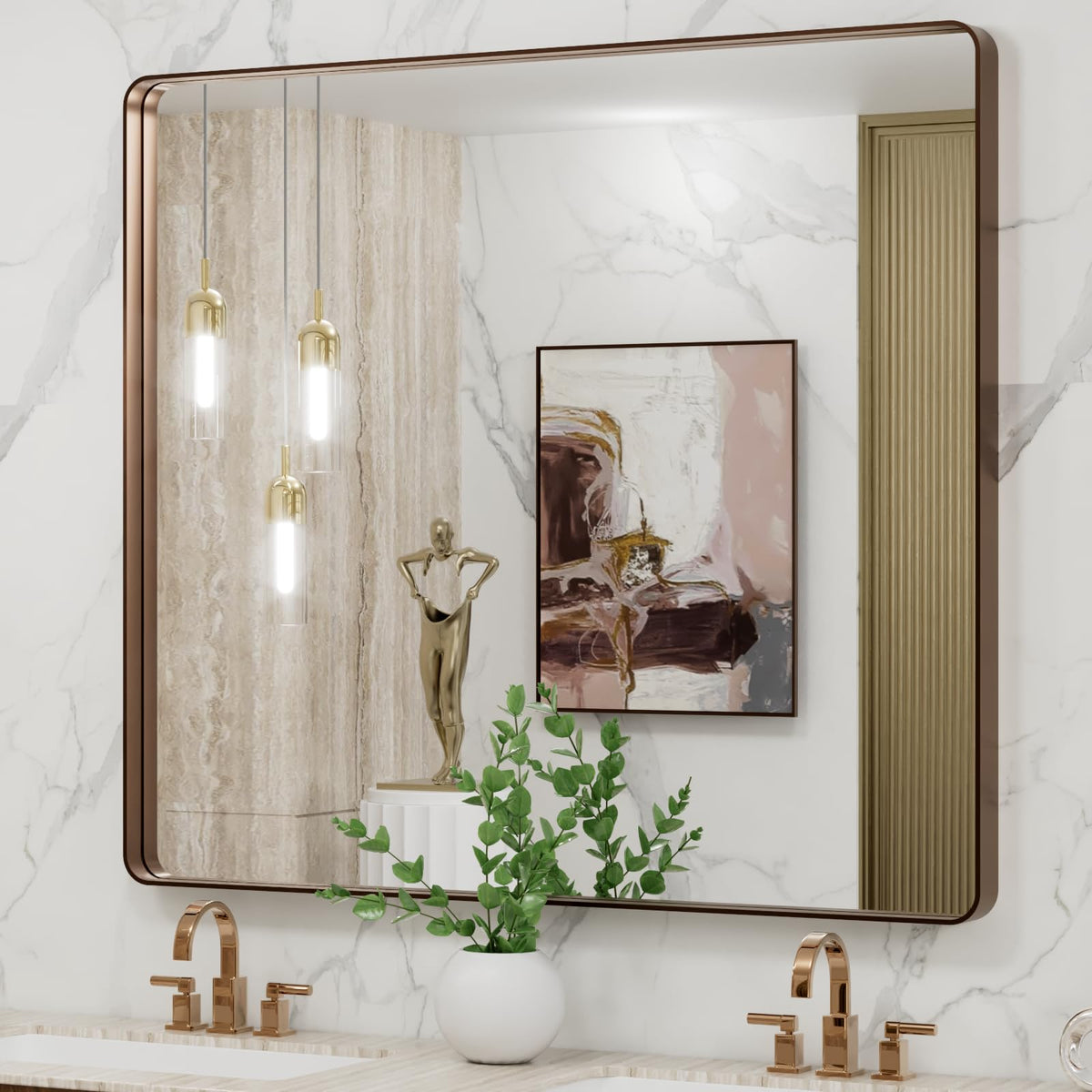 LOAAO 24"X36" Gold Bathroom Mirror