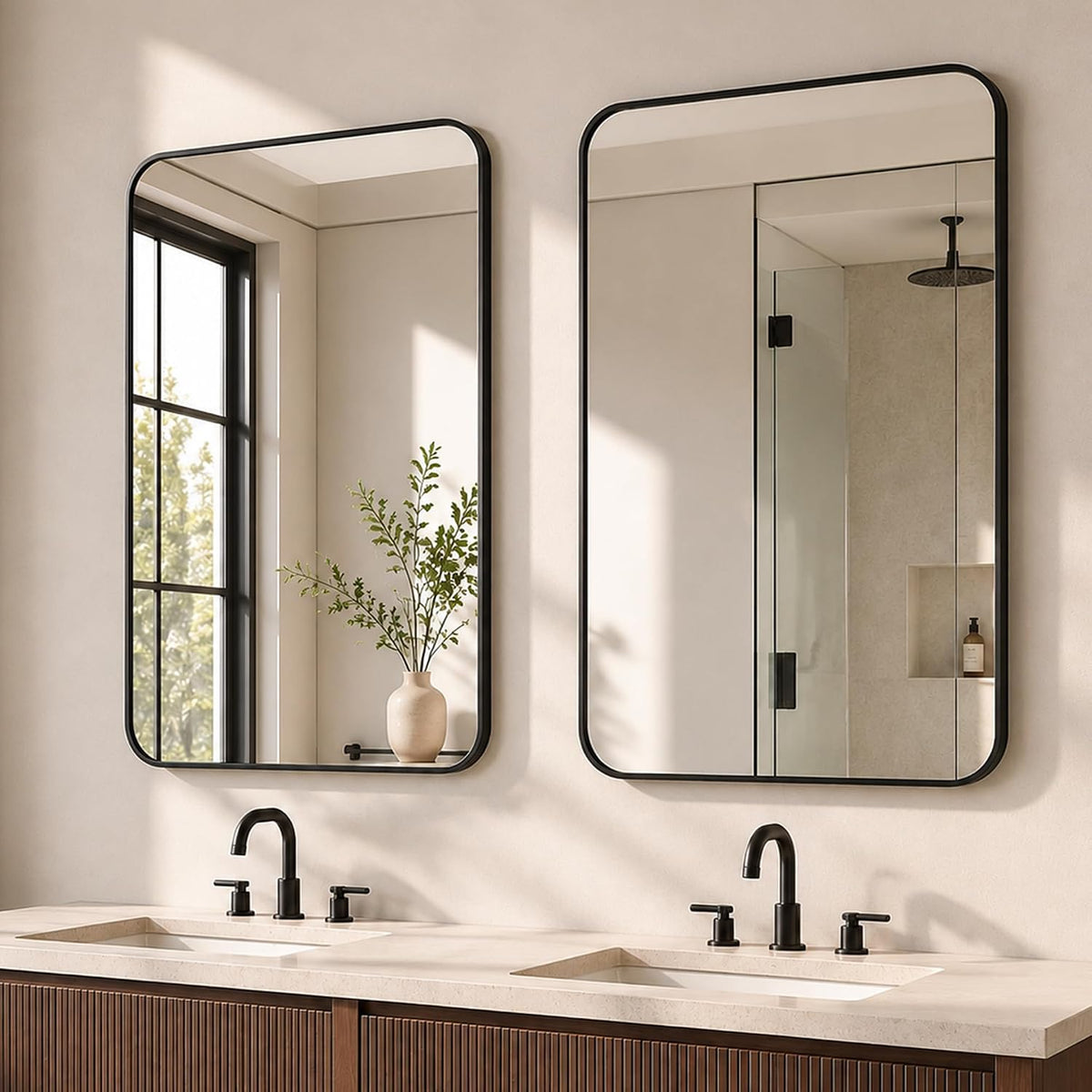 2-Pack 24x36 Inch Matte Black Rounded Rectangle Vanity Mirrors