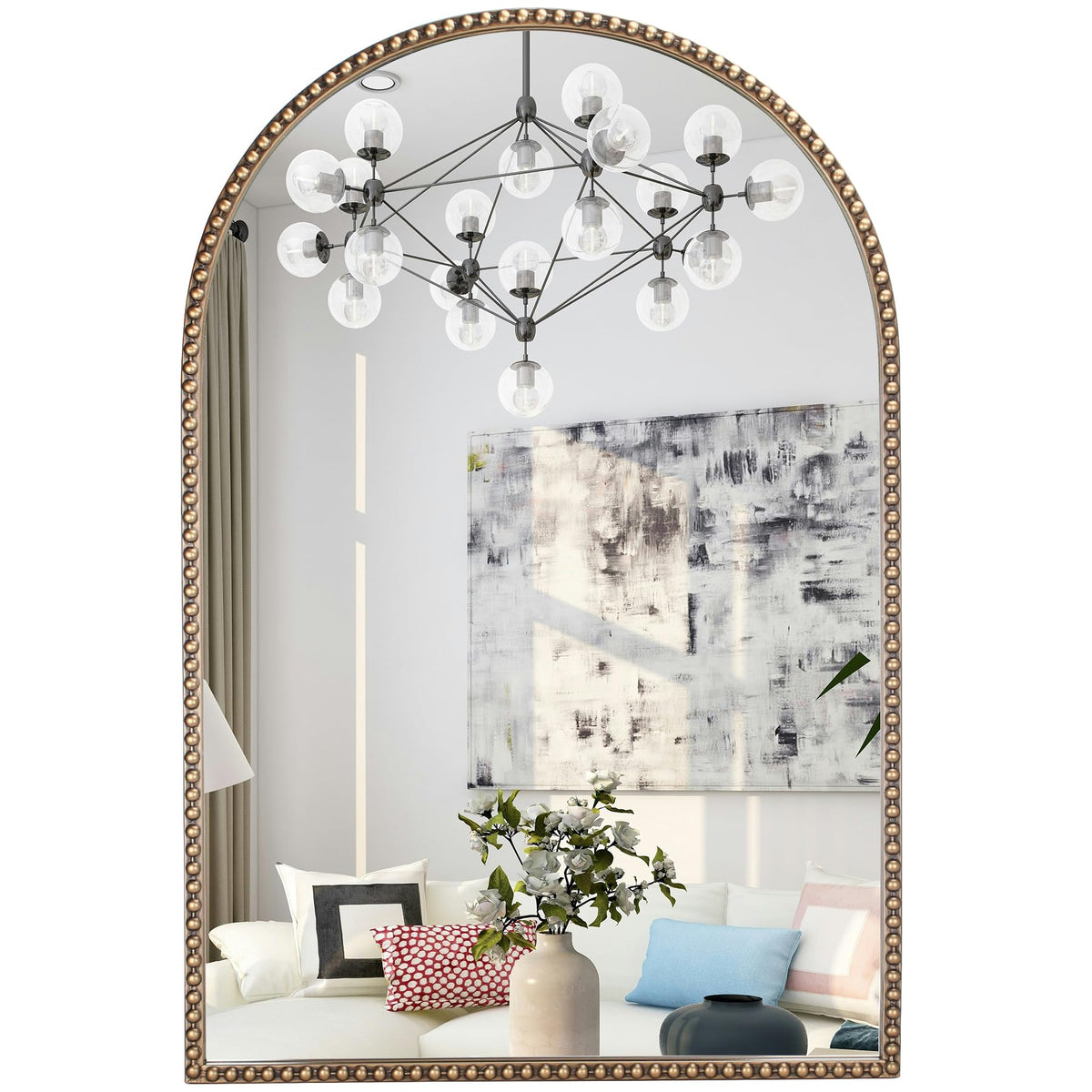 Vintage Gold Mirror 36"X30" Arched Antique Wall Mirror