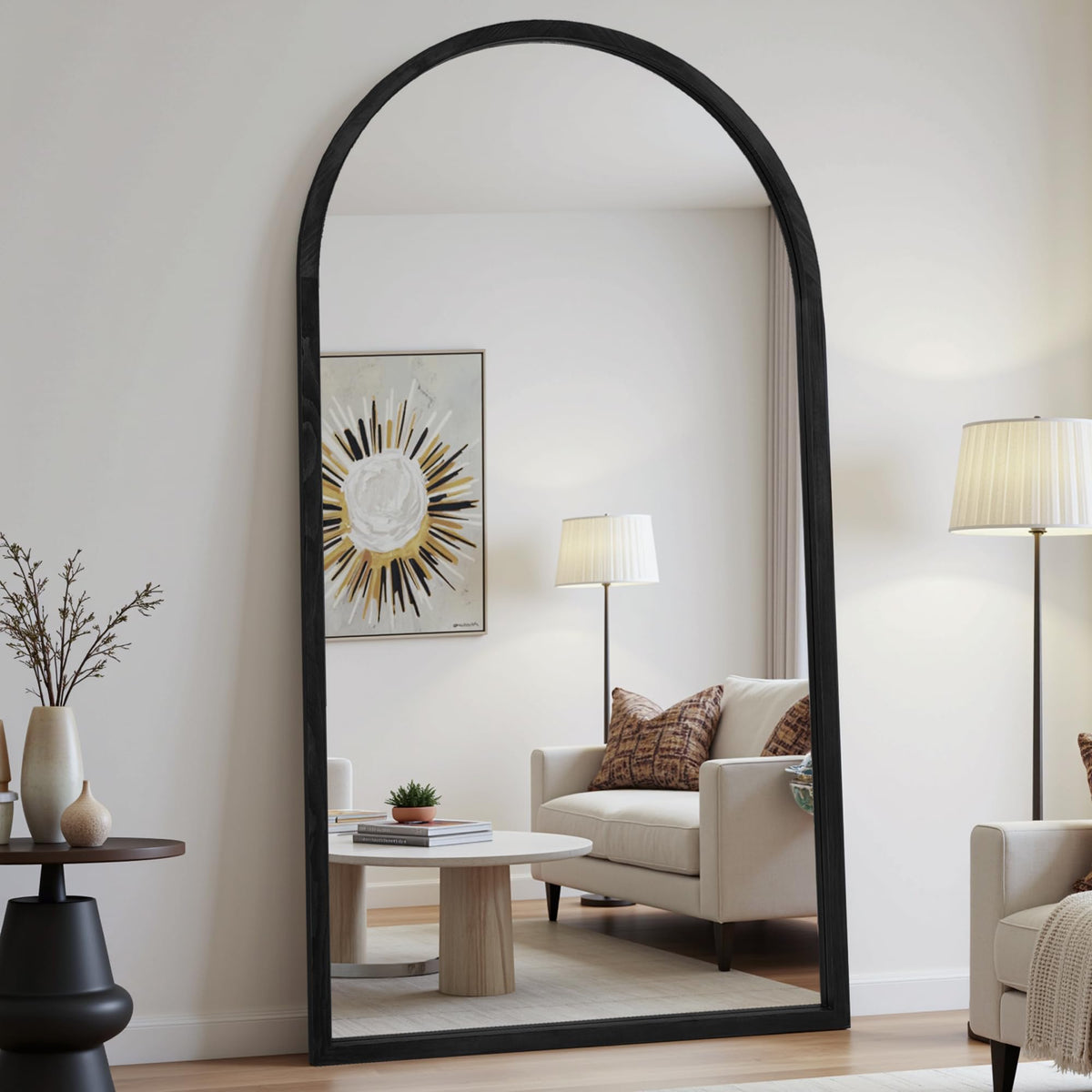 Suidia Full Length Mirror, Oversized Floor Mirror with Solid Wood Frame, Large Standing Mirror for Bedroom Living Room, Wood Art Style, Dark Walnut, 68" L x 26" W