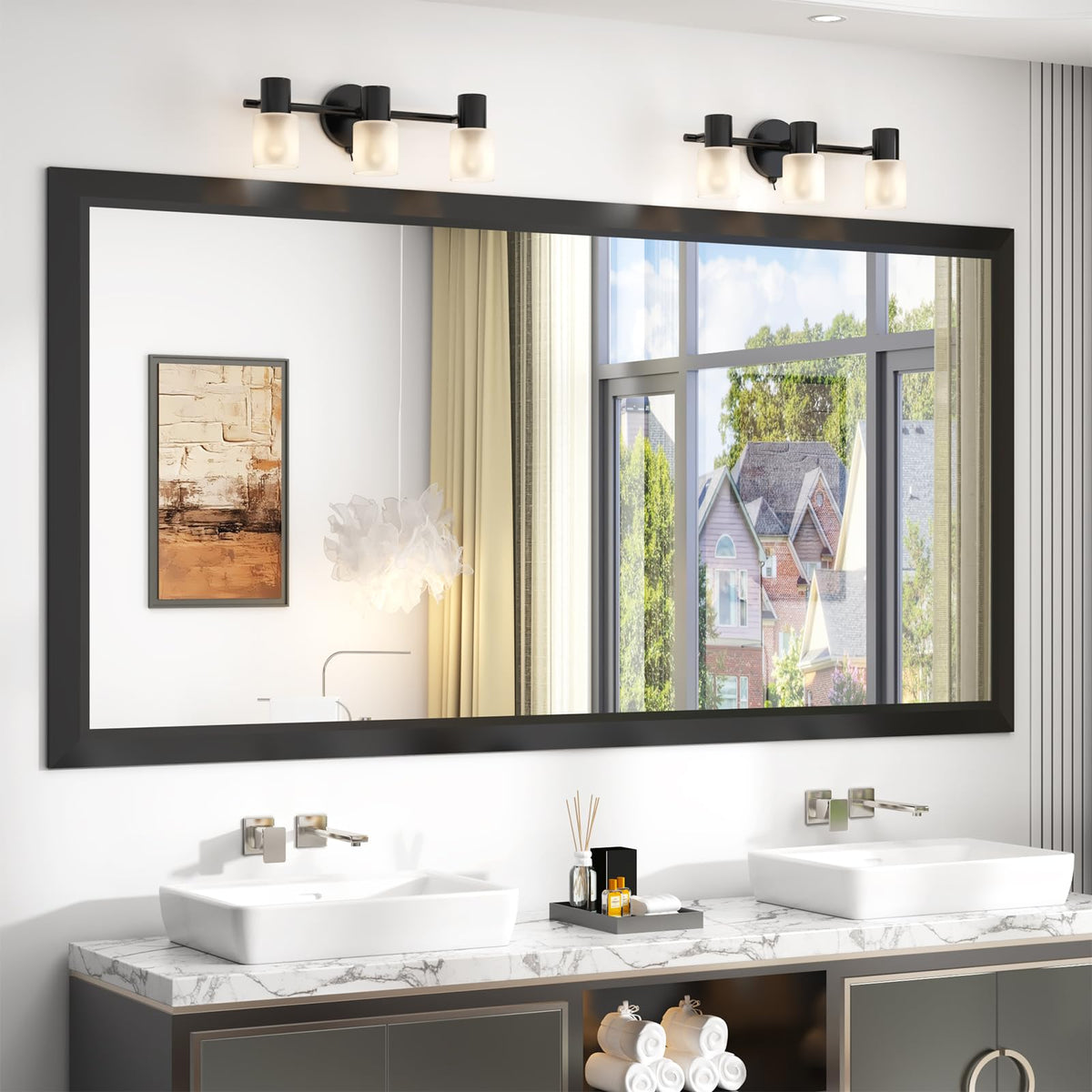SMIROR 24x36 Matte Black Bathroom Vanity Mirror for Over Sink