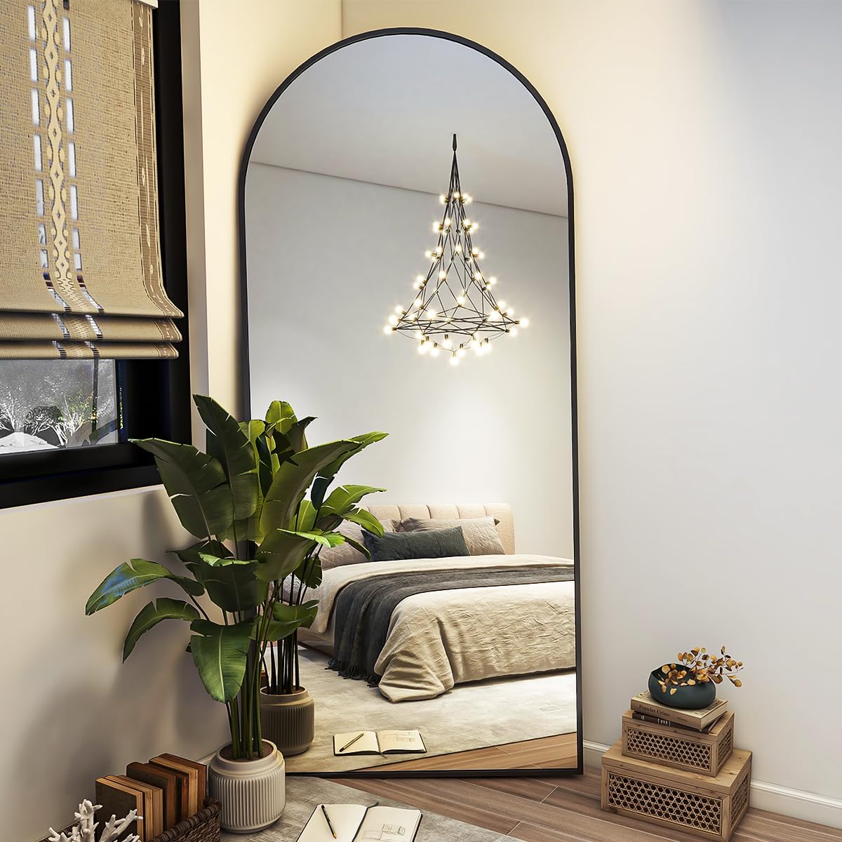 BEAUTYPEAK 71"x26" Arch Full Length Mirror, Full Body Floor Mirror with Stand Hanging or Leaning, Aluminum Alloy Frame Wall Mirrors for Bedroom, Dressing Room, Black