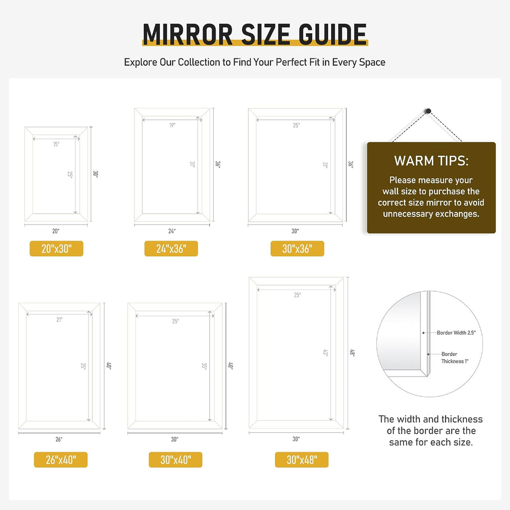 White Wall Mirror for Bathroom,Rectangle Large 30 x 40 inch Vanity Mirrors