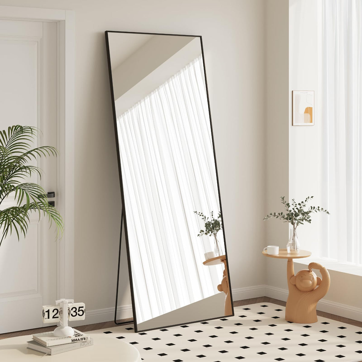 Sweetcrispy 55"x15" Full Length Mirror, Standing Full Body Mirror, Black