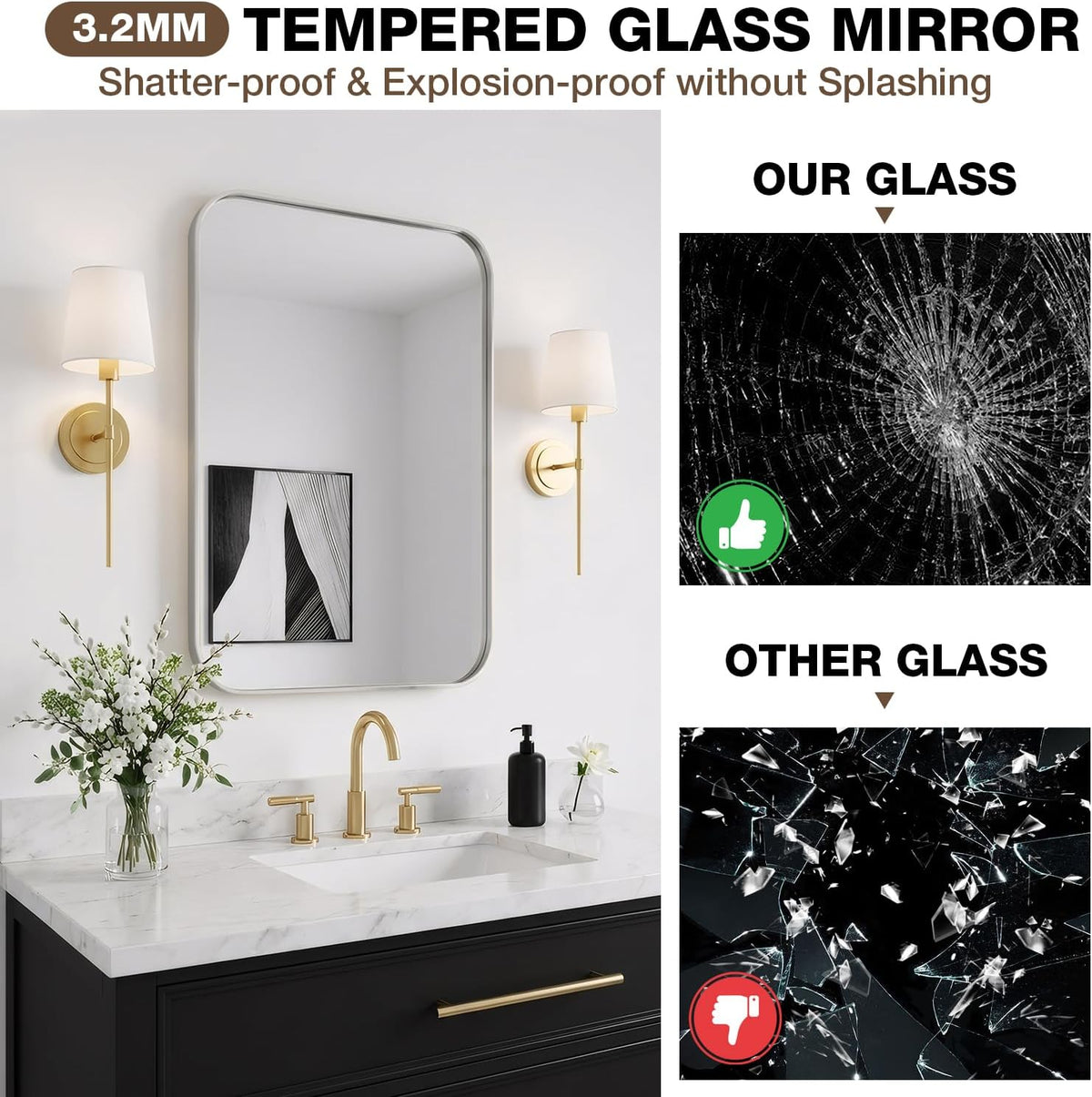 24"x36" Bathroom Mirror for Over Sink, Brushed Nickel Vanity Mirror