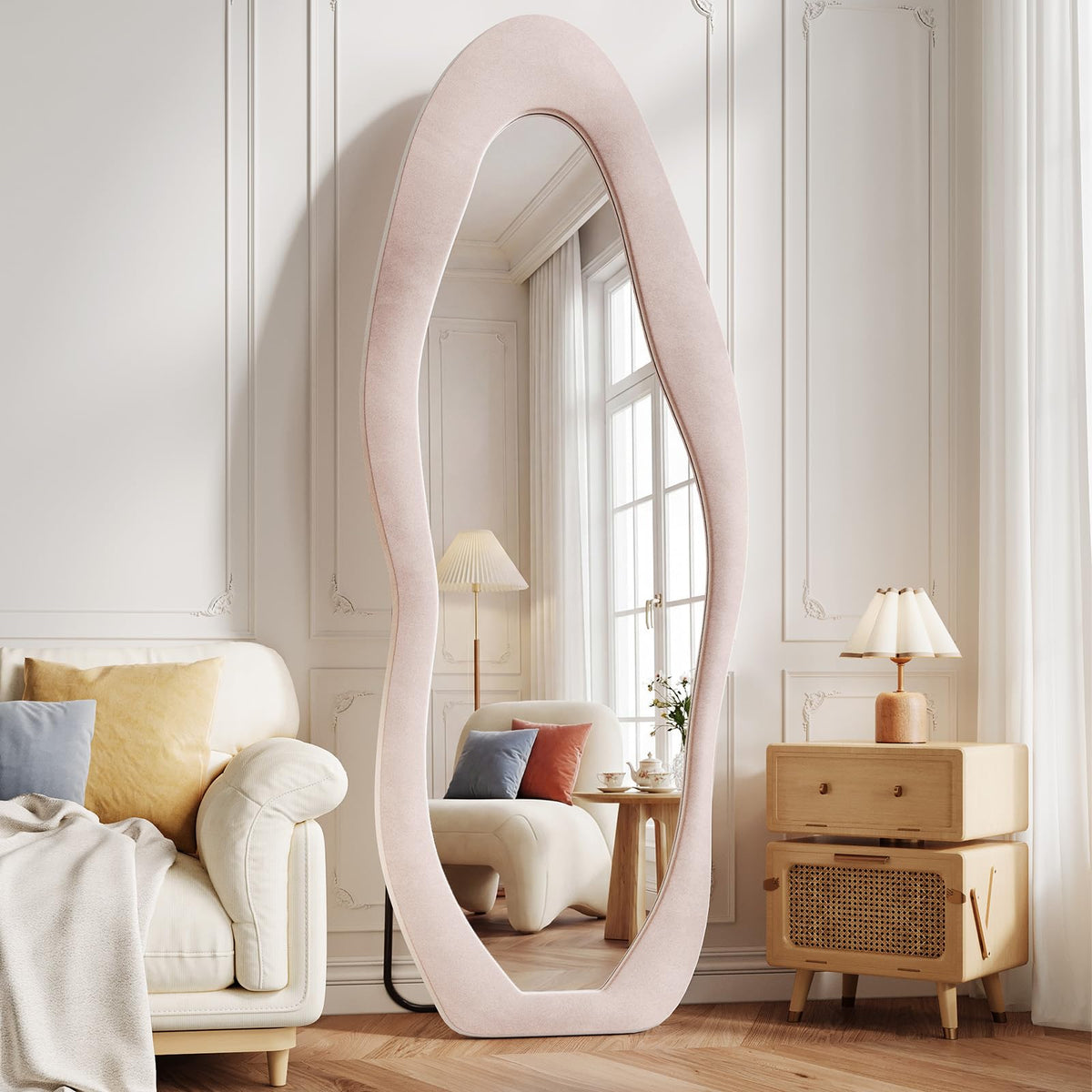 Koonmi 71“x32” Wavy Mirror Full Length, Flannel Full Body Mirror