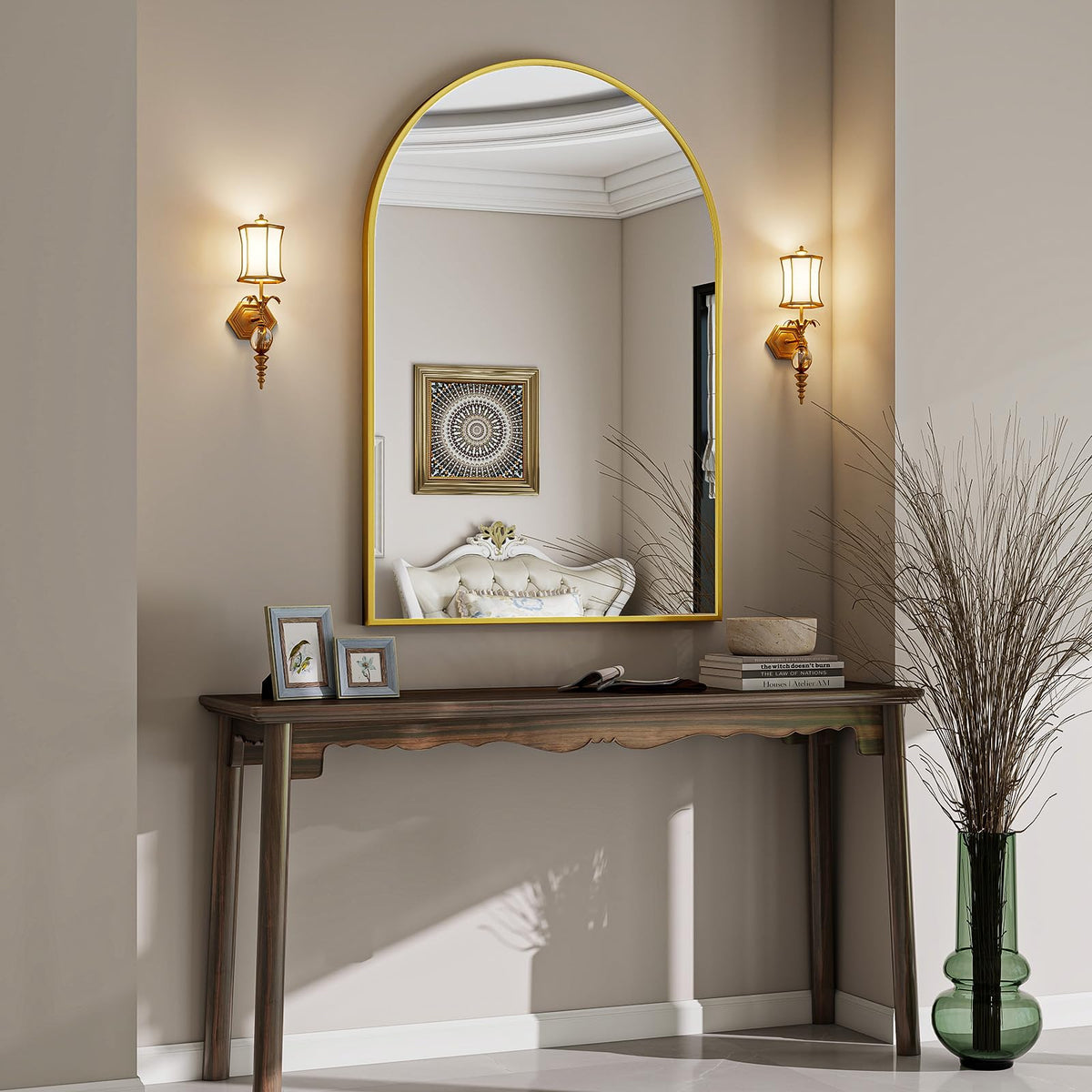 VooBang Arched Wall Mirror, 24 x 36 inch Arch Bathroom Mirror Black