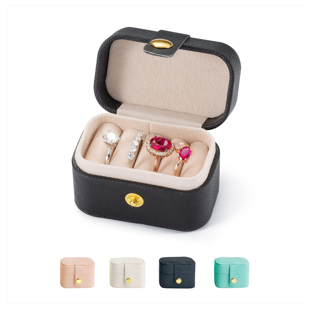 Mini Jewelry Travel Case,Small Jewelry Box,Traveling Jewelry Organizer,Portable Jewellery Storage Holder for Rings Earrings Necklace Bracelet Bangle Organizer,Boxes for Girls Women(PU-Black)