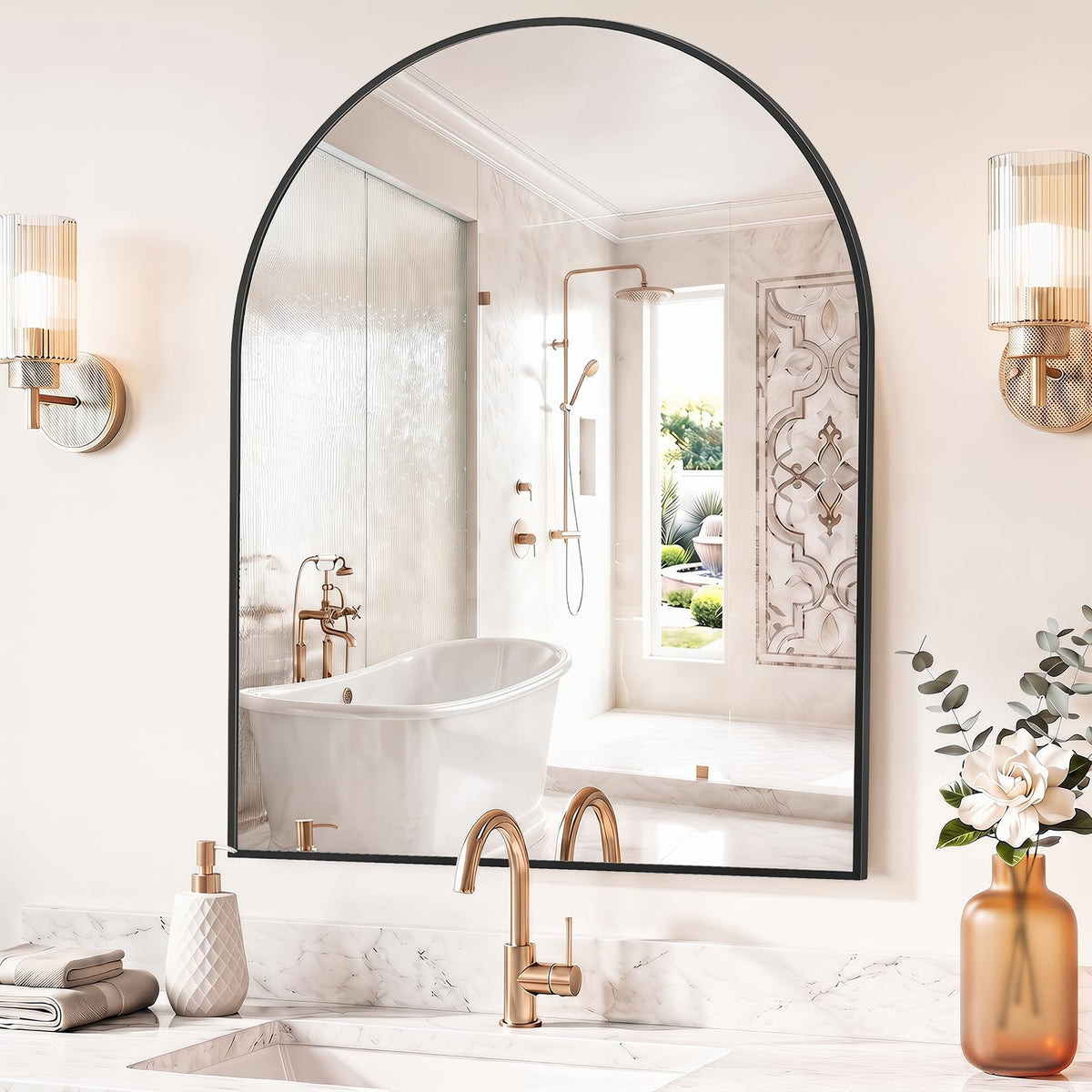 Sweetcrispy 26"x38" Arched Bathroom Mirror, Bathroom Mirrors for Over Sink