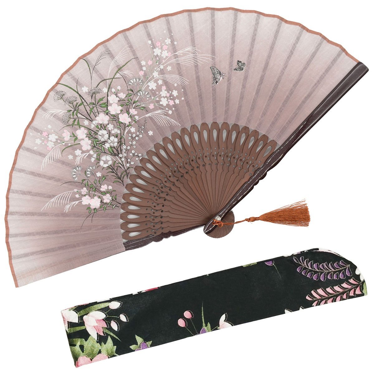 OMyTea Hand Fan Foldable for Women, Japanese Chinese Fan, Solid Black