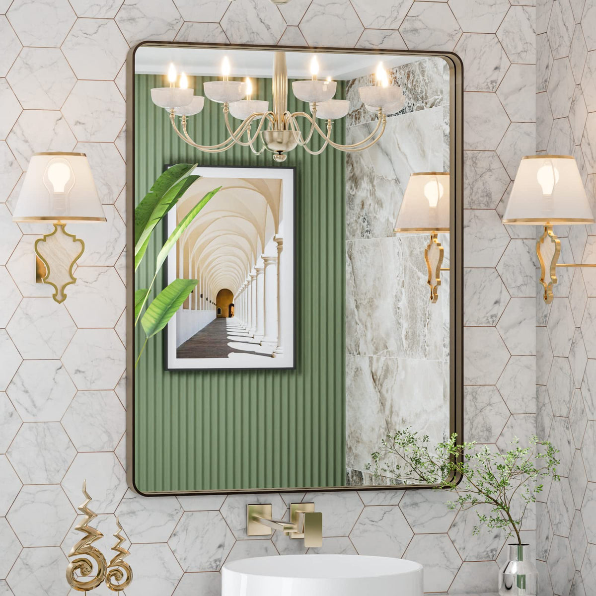 LOAAO 30"X36" Gold Bathroom Mirror