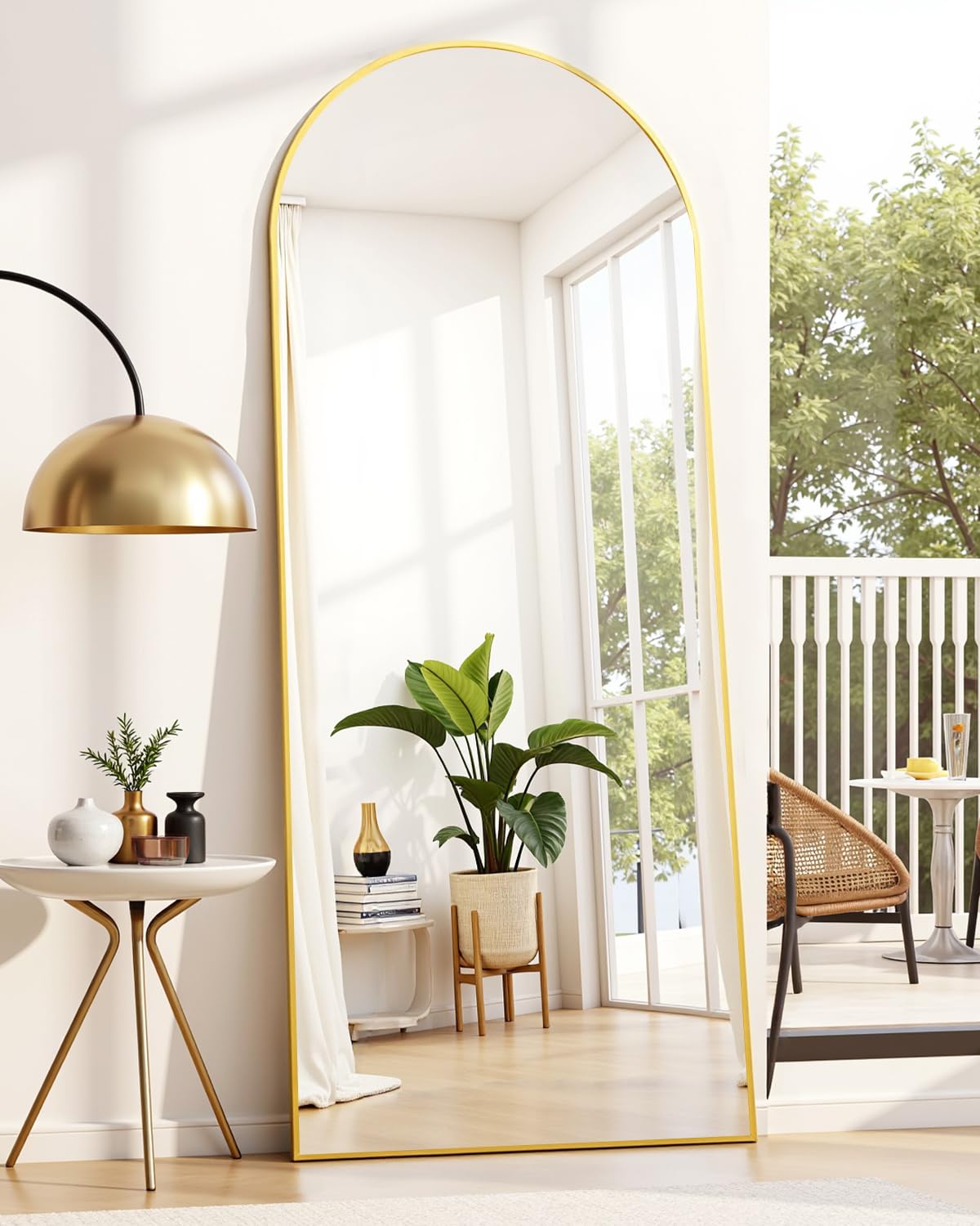 Suidia 71"x28" Arched Full Length Mirror with Stand, Black Floor Mirror