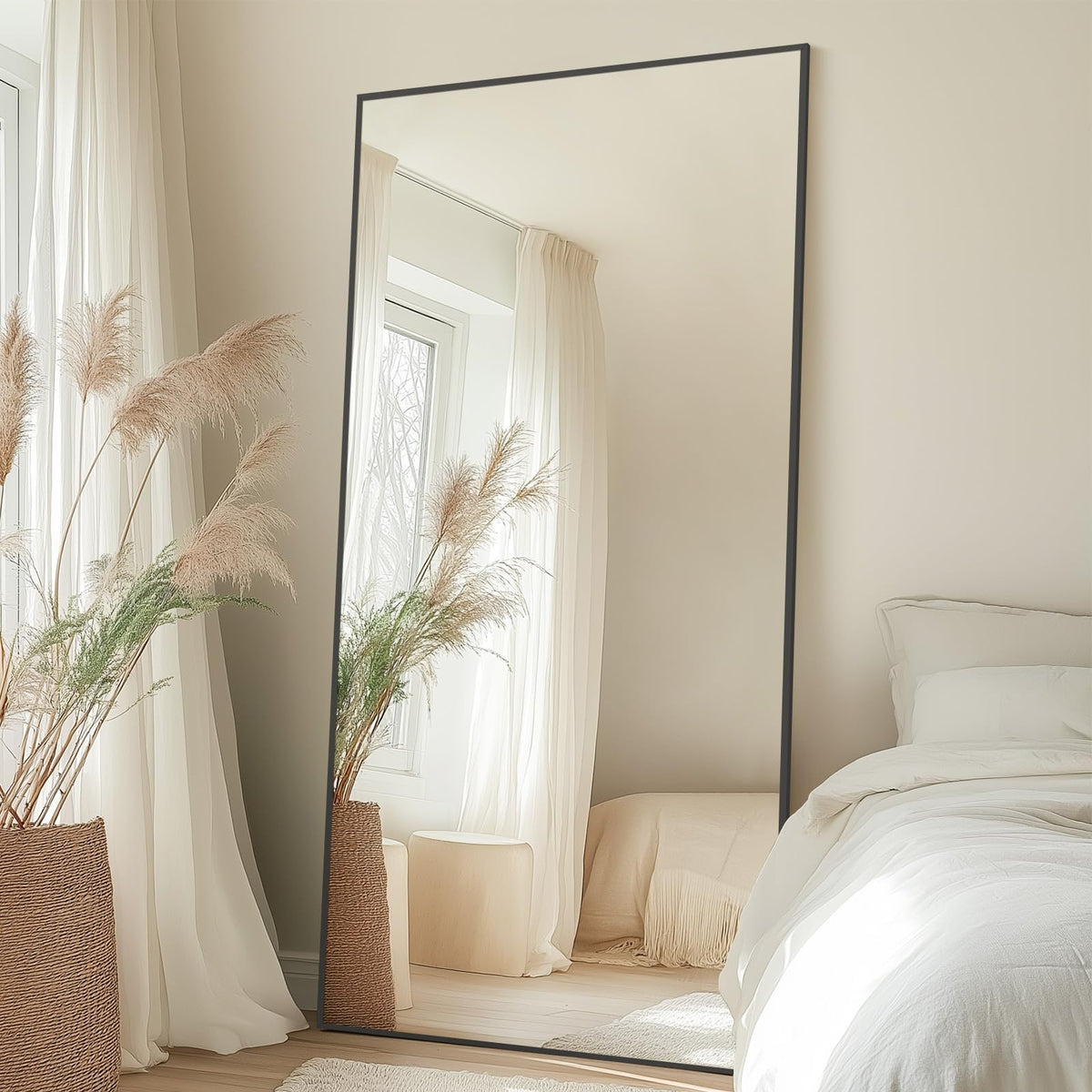 MirrMuse 76"x34" Large Arched Floor Mirror Full Length with Stand, Gold