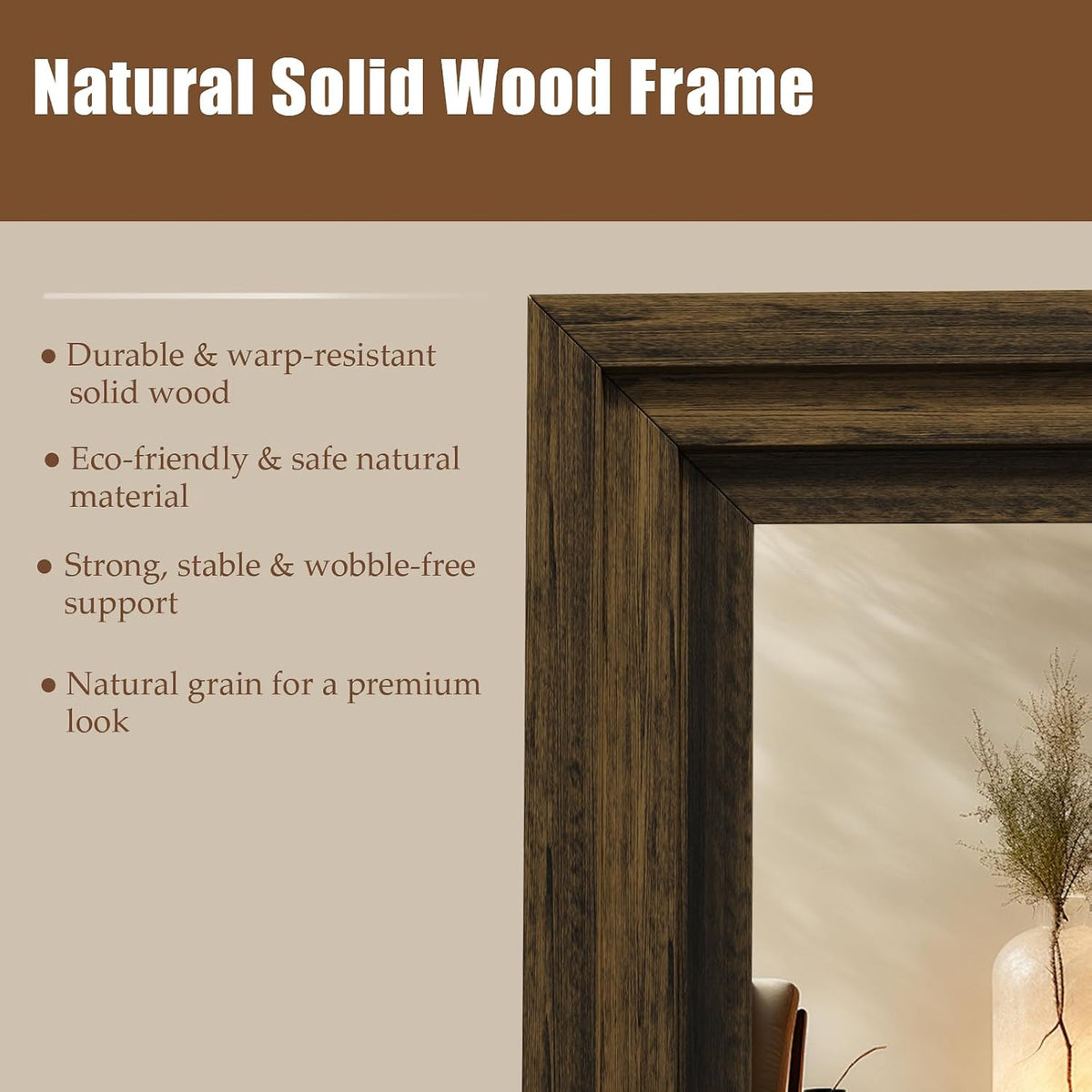 Wood Full Length Mirror 71"x30", Large Solid Wood Frame Floor Mirror