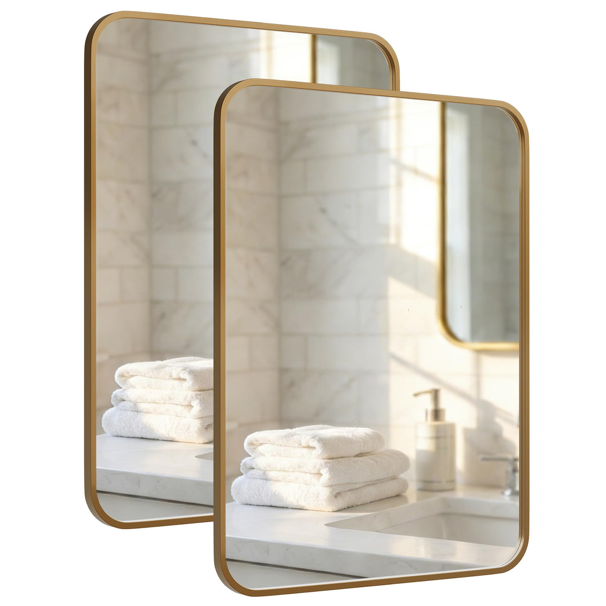 2-Pack 24x36 Inch Matte Black Rounded Rectangle Vanity Mirrors