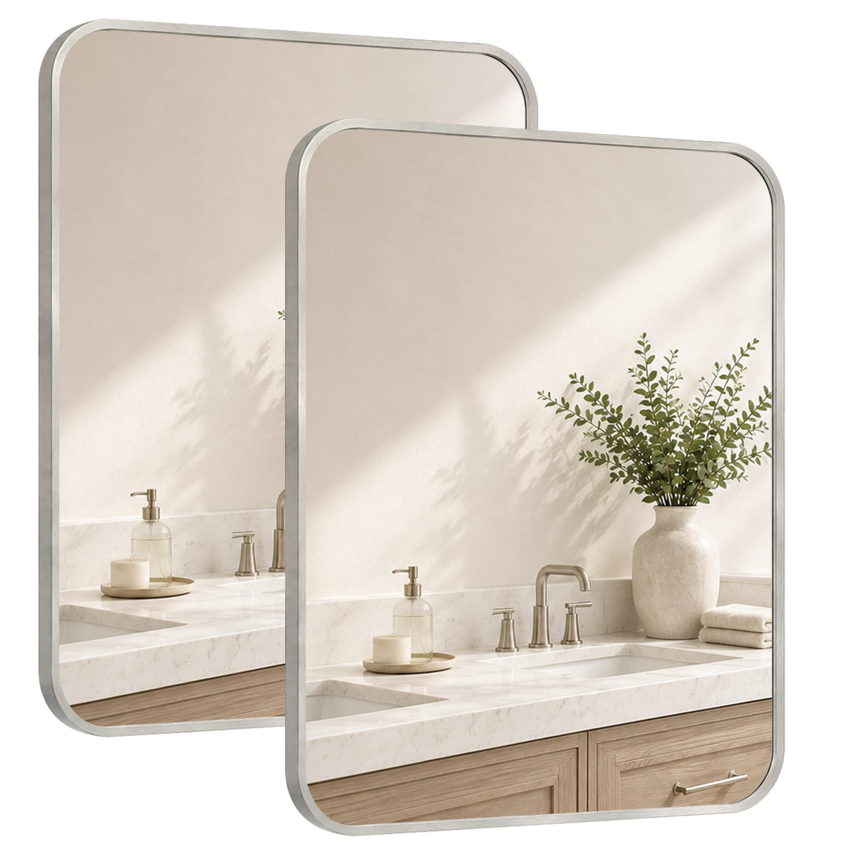 2-Pack 24x36 Inch Matte Black Rounded Rectangle Vanity Mirrors