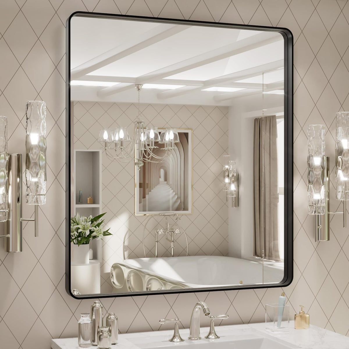 LOAAO 30"X36" Gold Bathroom Mirror