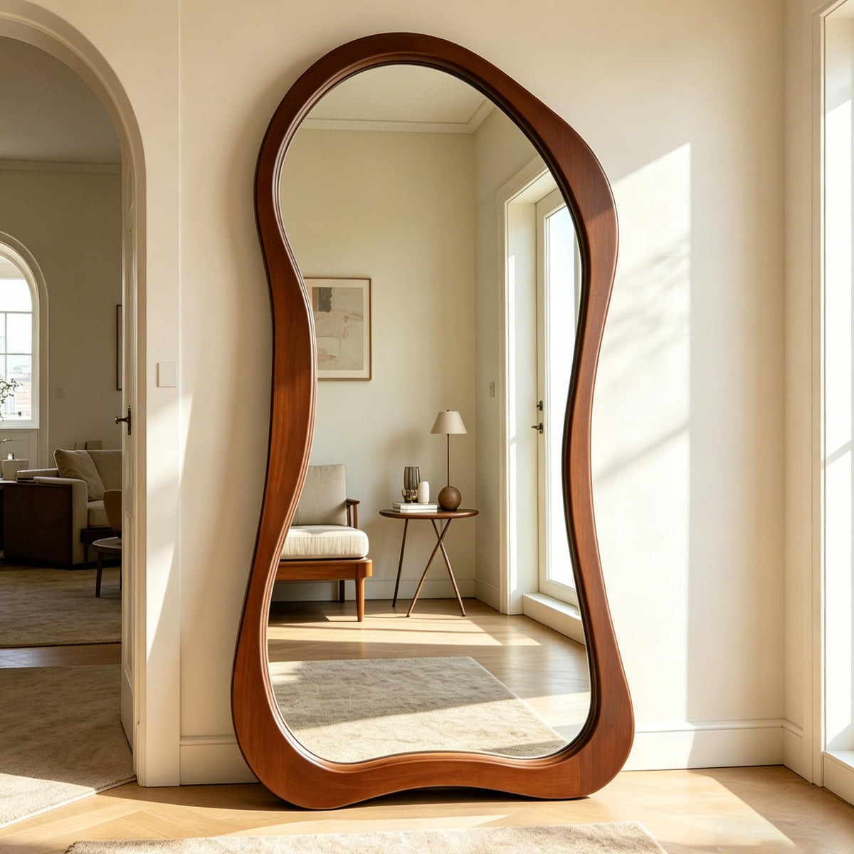 71"x33.5" Wavy Full Length Mirror with 3-Layer Solid Wood Frame