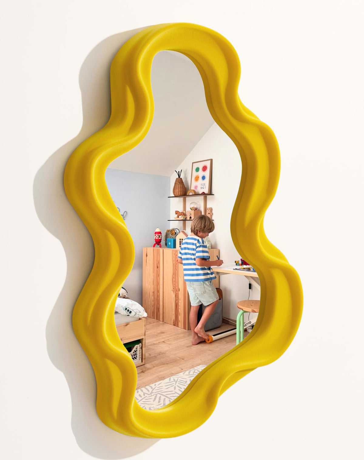 Emerald Green Wavy Wall Mirror Decor for Hallway Entryway, Irregular Cloud-Shaped Small Decorative Mirrors for Home Office Living Room, Modern Hanging Wall Art for Christmas Wedding Gift