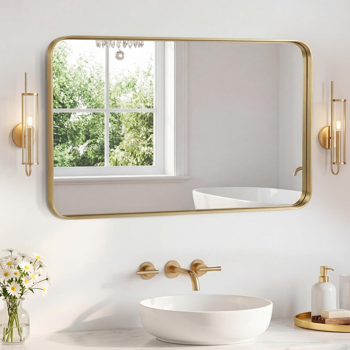 Sweetcrispy 26"x38" Arched Bathroom Mirror, Bathroom Mirrors for Over Sink