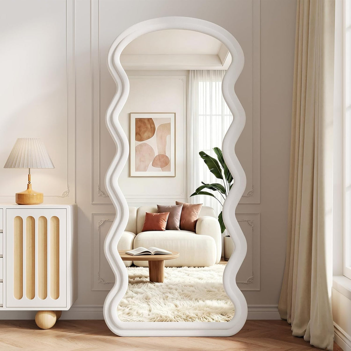 Koonmi 71“x32” Wavy Mirror Full Length, Flannel Full Body Mirror