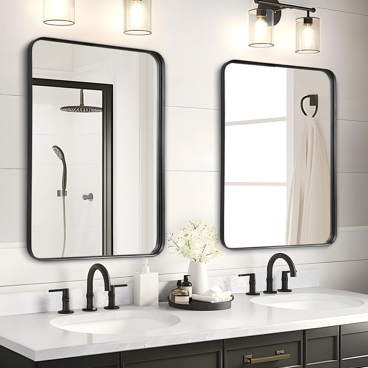 Black Bathroom Vanity Mirror Over Sink 2 Pack, 24x36 Large Wall Mirror