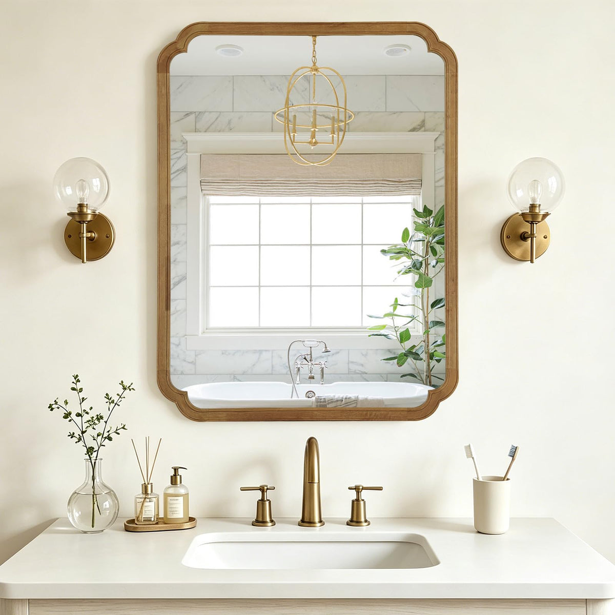 HOMECOOKIN Full Length Mirror Wall Mounted, Rustic Wooden Frame Floor Mirror, Rounded Corner Large Full Body Mirror for Bedroom,Dressing Room， Leaning or Hanging Against Wall (Walnut, 71" L x 24" W)
