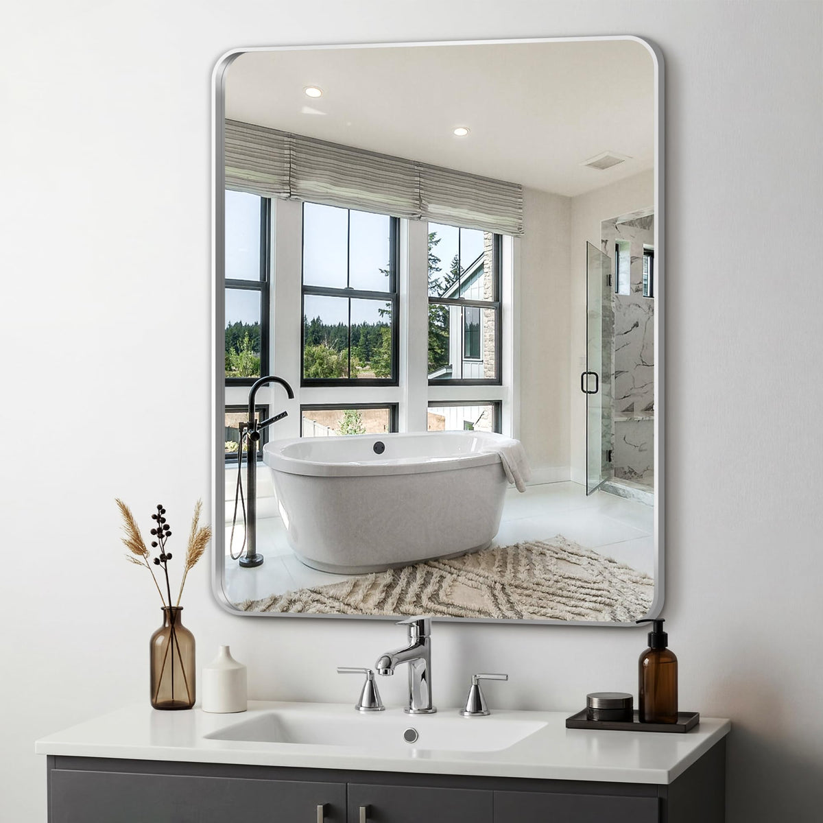 Delma Bathroom Vanity Mirror, Black Framed Mirror for Over Sink, 36x30
