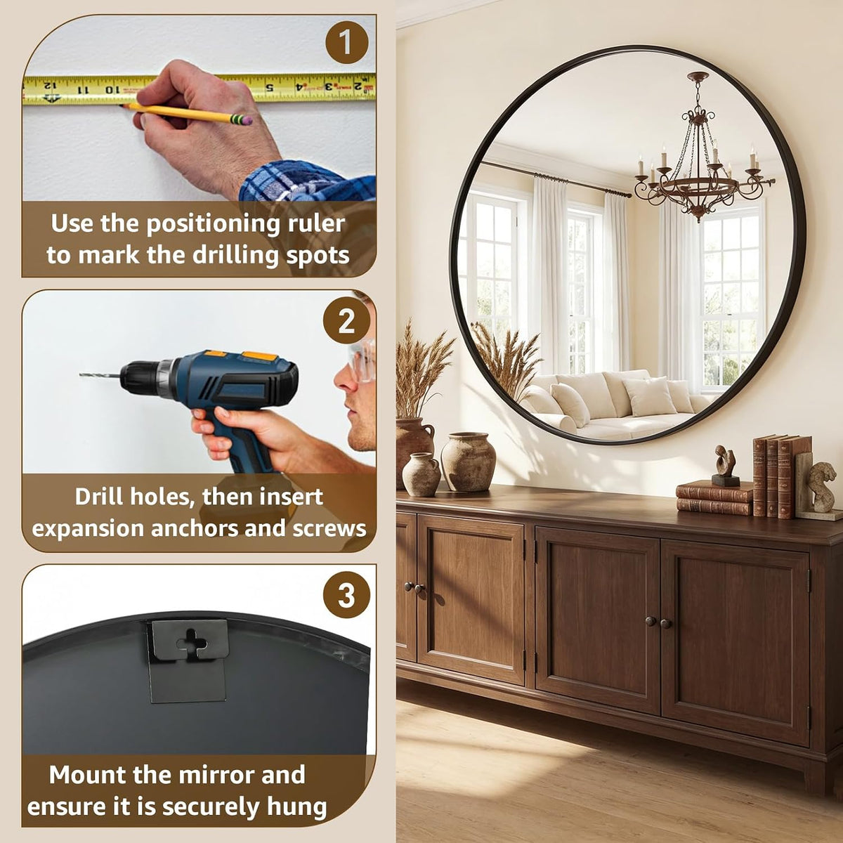 NEWBULIG 36 Inch Round Wall Mirror, Bathroom Mirrors for Over Sink