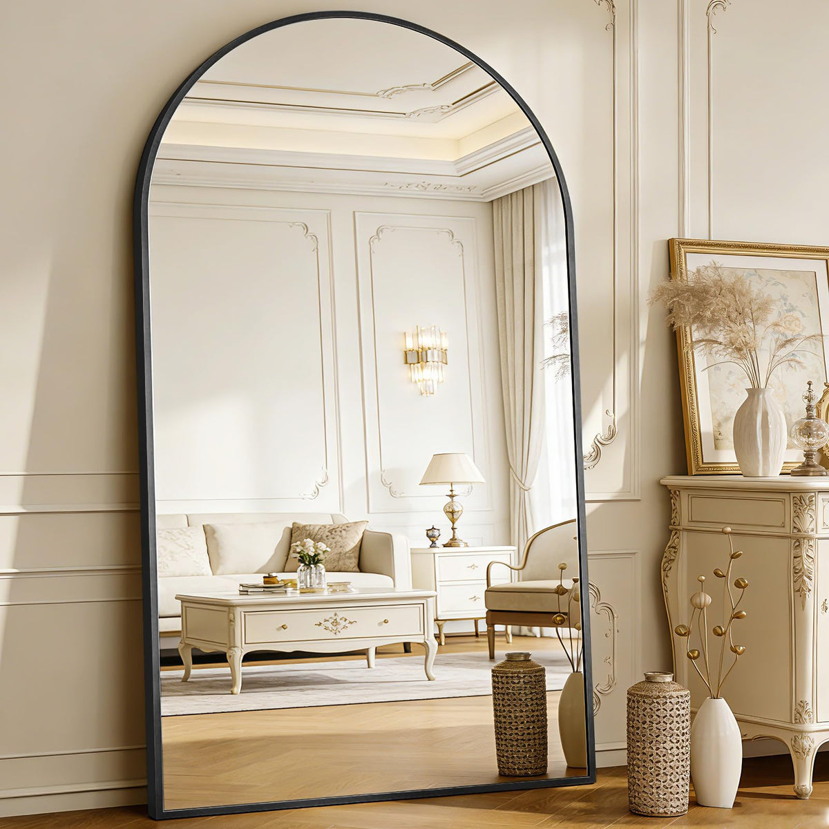 BEAUTYPEAK 71"x26" Arch Full Length Mirror, Full Body Floor Mirror with Stand Hanging or Leaning, Aluminum Alloy Frame Wall Mirrors for Bedroom, Dressing Room, Black