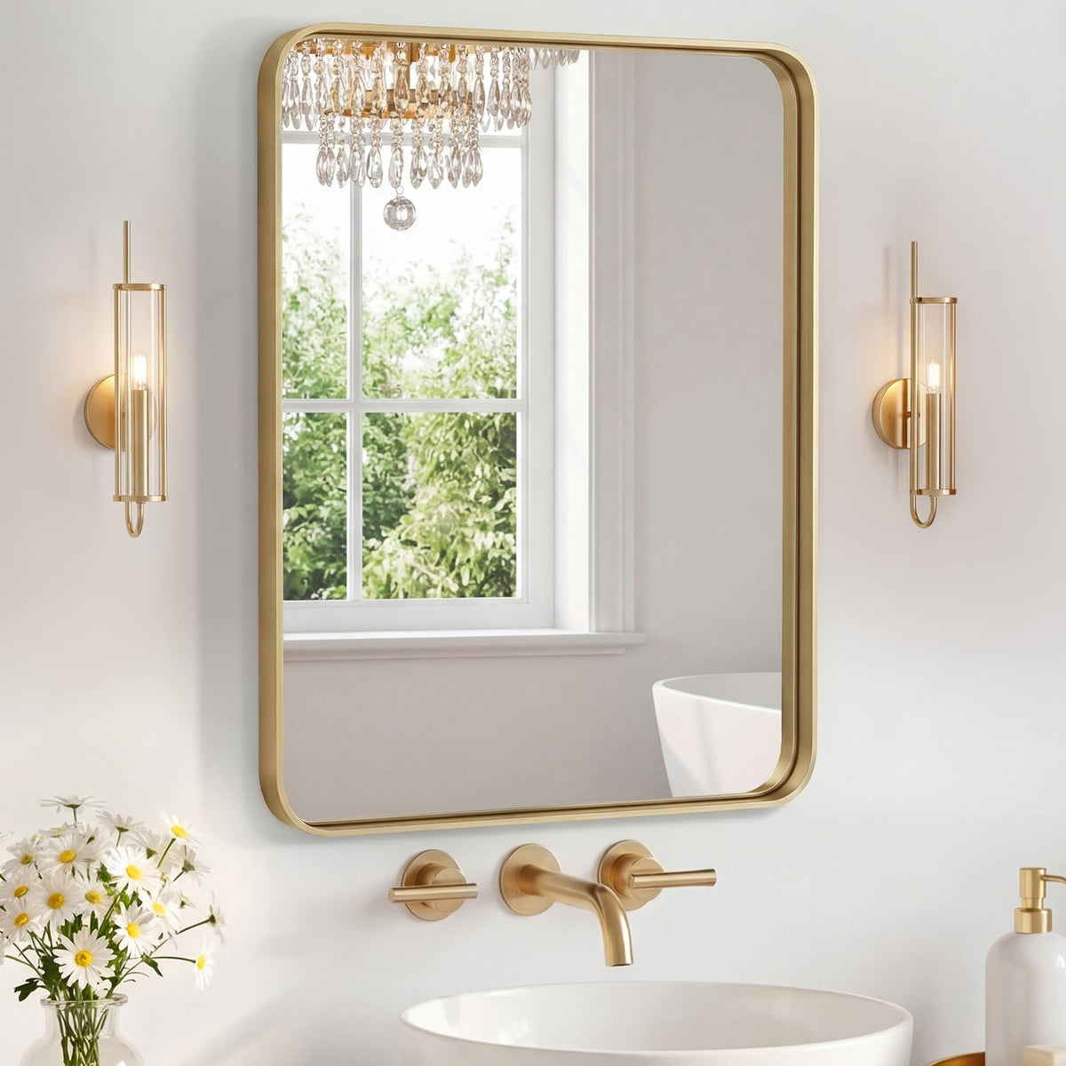 Sweetcrispy 26"x38" Arched Bathroom Mirror, Bathroom Mirrors for Over Sink