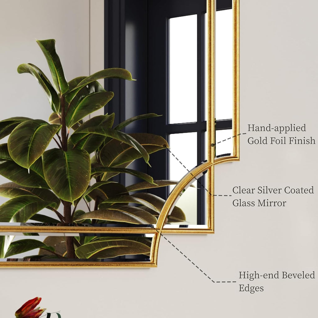 Kelly Miller 24"x48" Gold Foil Scalloped Edge Decorative Vanity Wall Mirror