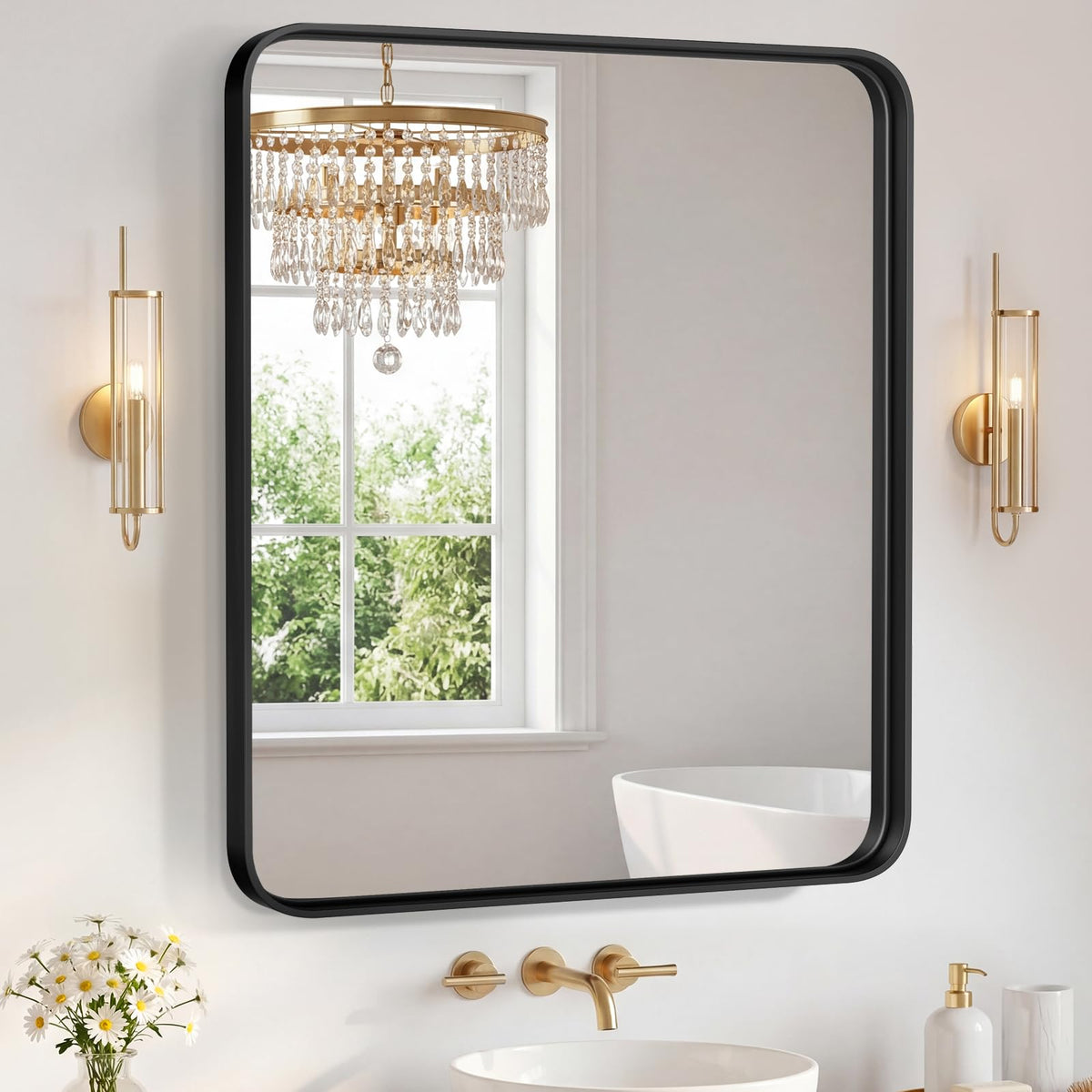 Sweetcrispy 26"x38" Arched Bathroom Mirror, Bathroom Mirrors for Over Sink