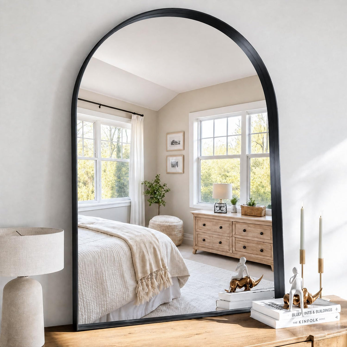 36"x24" Black Arched Mirror, Arched Wall Mirror with Metal Frame, Wall Mounted Large Arched Mirror for Living Room, Restroom, Entryway, Tempered Glass, Modern Home Decor