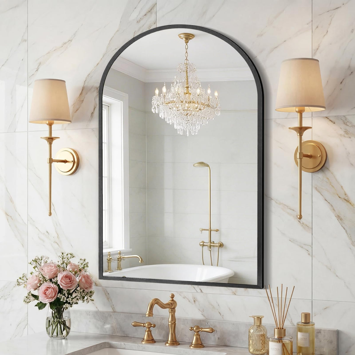 Sweetcrispy 26"x38" Arched Bathroom Mirror, Bathroom Mirrors for Over Sink
