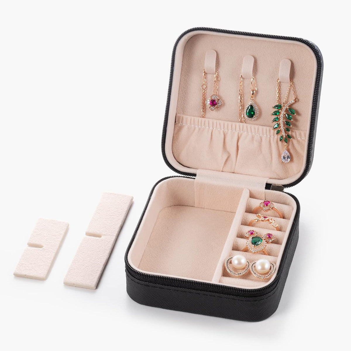 Mini Jewelry Travel Case,Small Jewelry Box,Traveling Jewelry Organizer,Portable Jewellery Storage Holder for Rings Earrings Necklace Bracelet Bangle Organizer,Boxes for Girls Women(PU-Black)