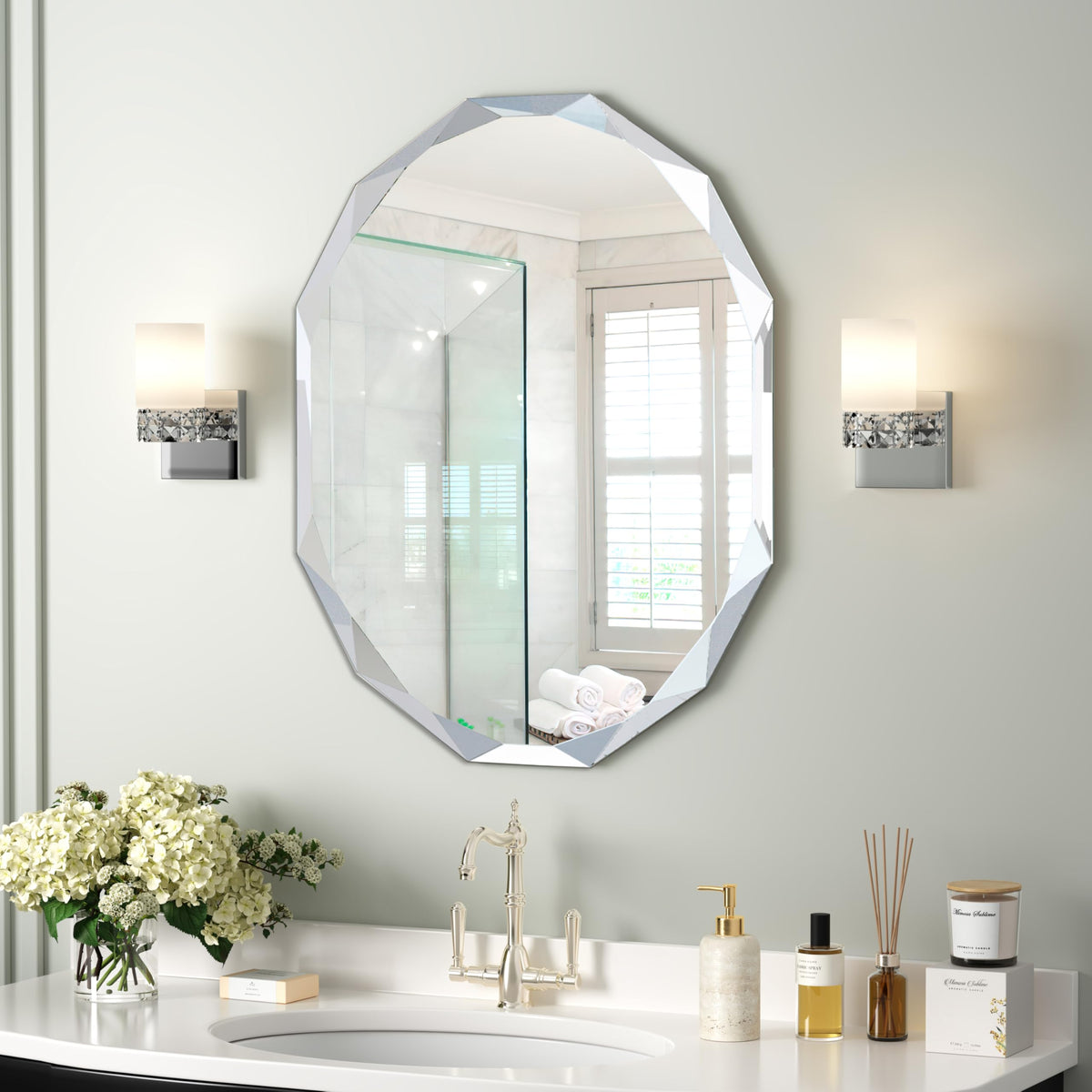 Silver Wall Mirror-Beveled Edge Frameless Mirror for Bathroom, Vanity, Bedroom, Rectangle Mirrors （32X24inch）