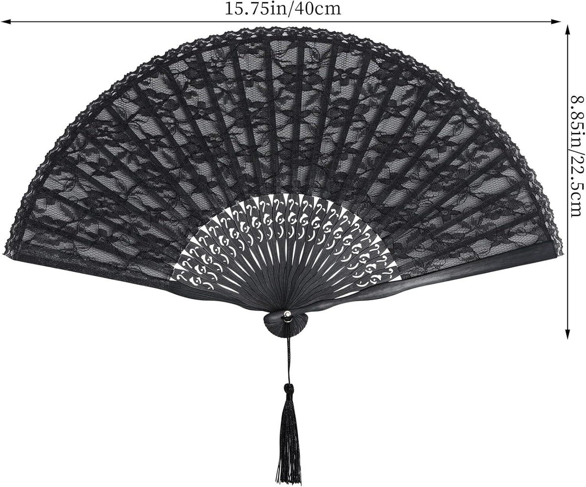 choyaxo Black Lace Handheld Fan Bamboo Folding Fan
