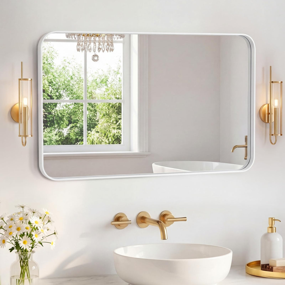 Sweetcrispy 26"x38" Arched Bathroom Mirror, Bathroom Mirrors for Over Sink