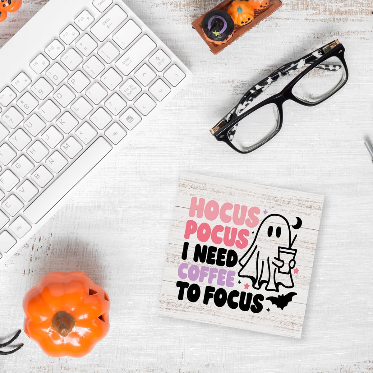 Cute Halloween Decor Indoor Ghost Hocus Pocus I Need Coffee to Focus Sign