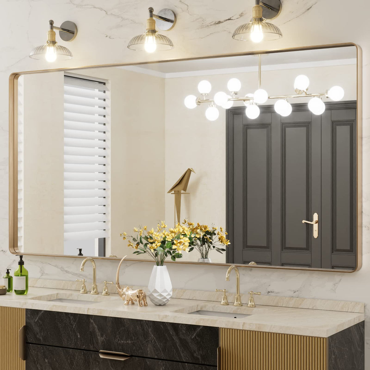 LOAAO 24X36 Inch Black Bathroom Mirror Metal Framed